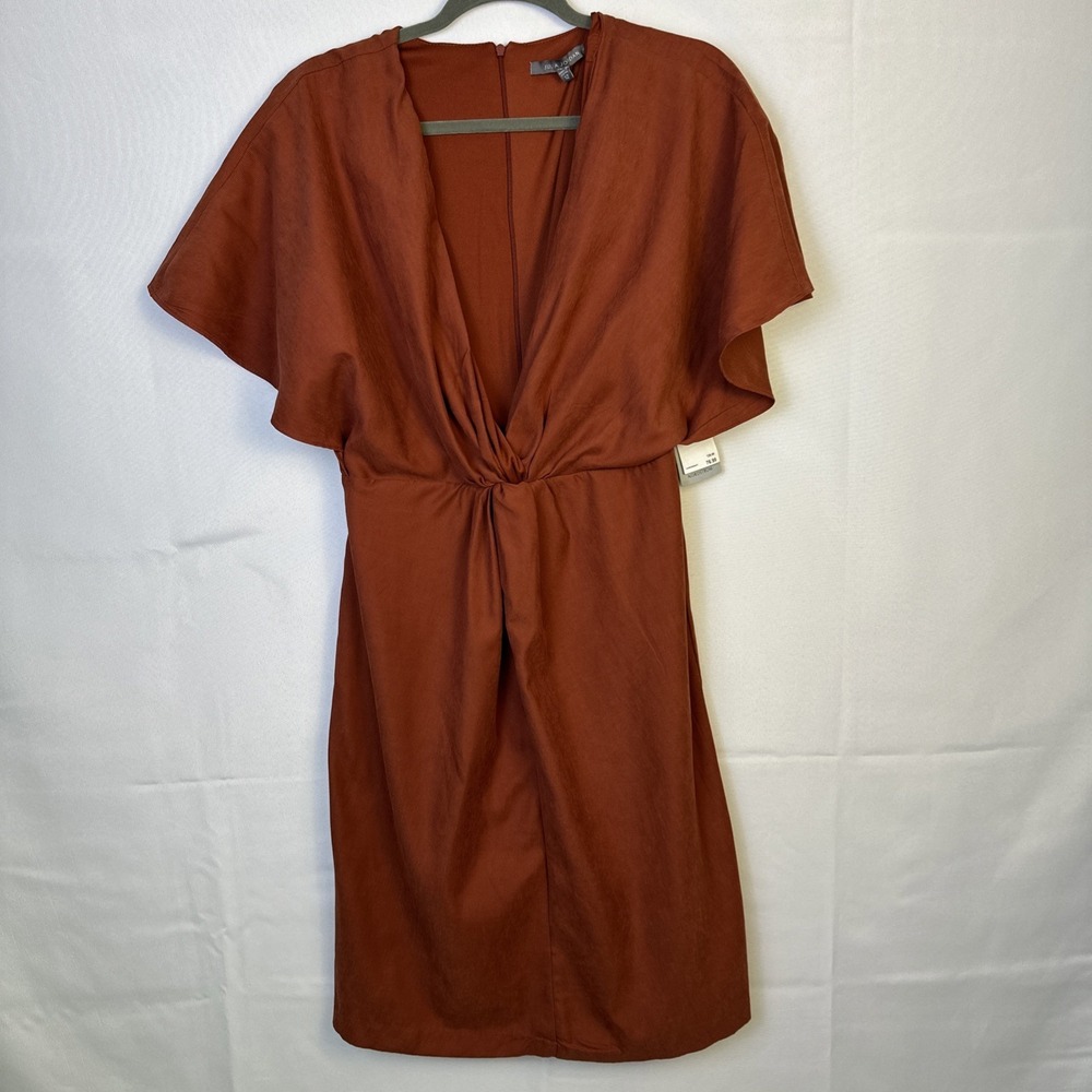 Julia Jordan Rust Orange Sheath Dres Sz 12 V-neck Flutter Sleeves Twist Front